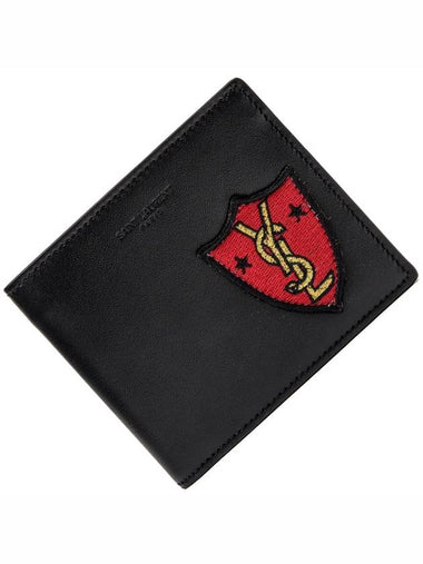 Embroidery Shield Logo Half Wallet Black - SAINT LAURENT - BALAAN 1