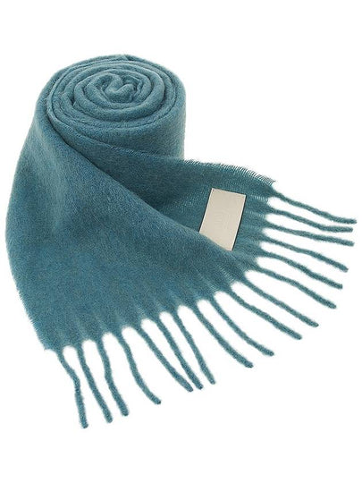 Logo Patch Fringe Wool Muffler Aquamarine - AMI - BALAAN 2