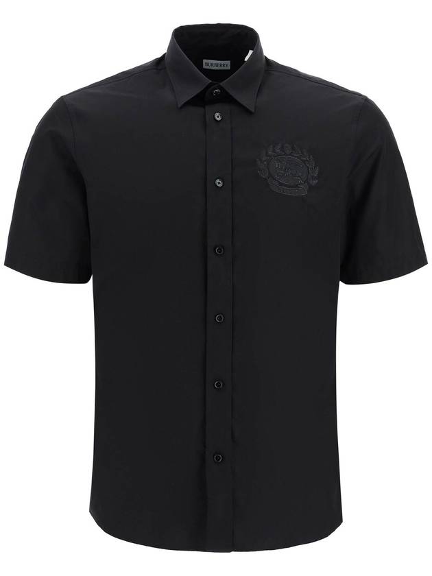 EKD Embroidered Cotton Short Sleeve Shirt Black - BURBERRY - BALAAN 2