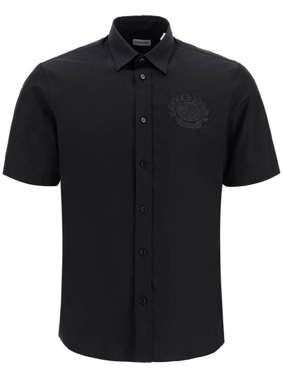 EKD Embroidered Cotton Short Sleeve Shirt Black - BURBERRY - BALAAN 2