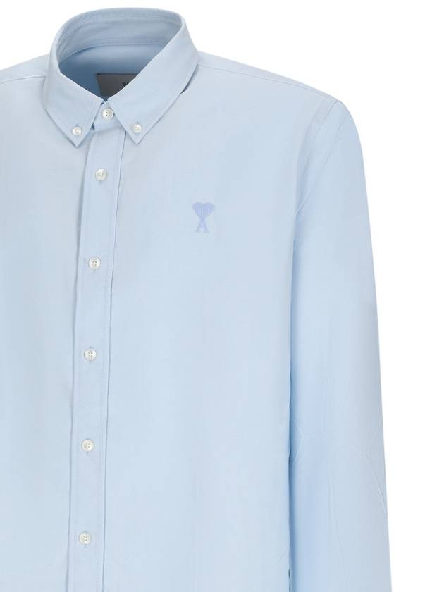 Embroidered logo long sleeve shirt light blue - AMI - BALAAN 4