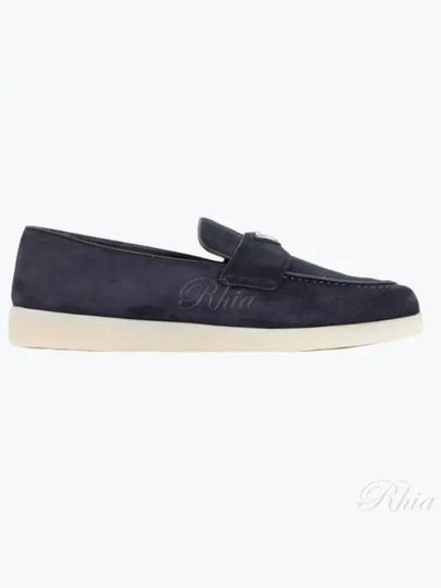 Triangle Logo Suede Loafers Navy - PRADA - BALAAN 2