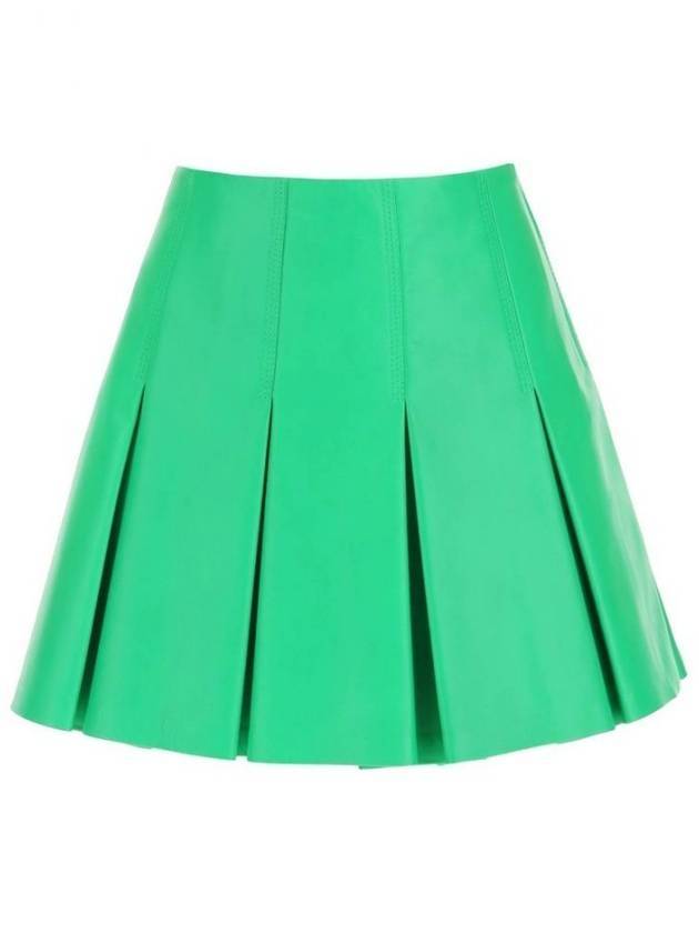 Women's Leather Mini Pleated Skirt Green - BOTTEGA VENETA - BALAAN 1