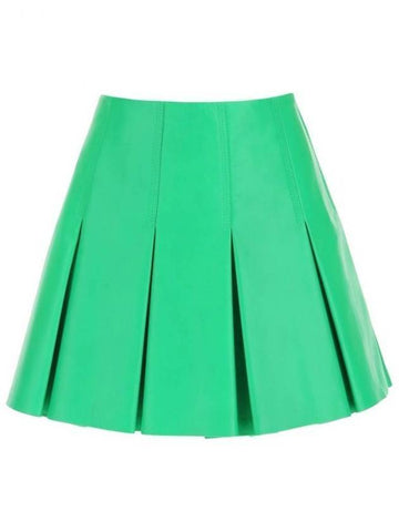 Women's Leather Mini Pleated Skirt Green - BOTTEGA VENETA - BALAAN 1