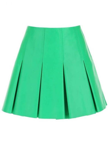 Women's Leather Mini Pleated Skirt Green - BOTTEGA VENETA - BALAAN 1