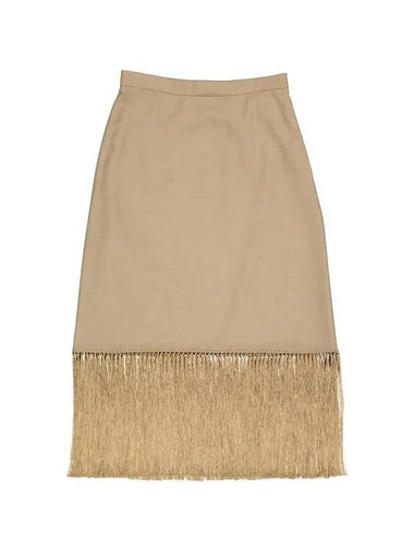 Women's Pecan Melange High Waist Fringe Wool Cashmere A-Line Skirt Brown - BURBERRY - BALAAN 1