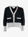 Three Stripe V Neck Cotton Cardigan Navy - THOM BROWNE - BALAAN 3