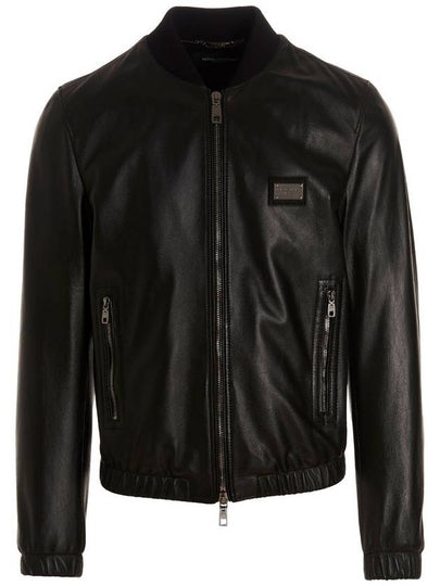 Men's Brand Tag Leather Jacket Black - DOLCE&GABBANA - BALAAN 2