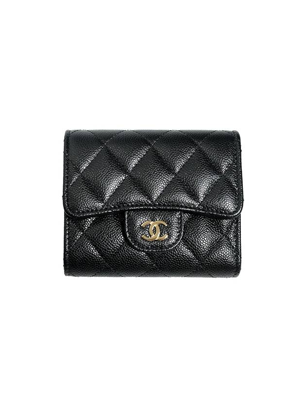 Classic Gold Hardware Small Grained Shiny Flap Half Wallet Black - CHANEL - BALAAN 2