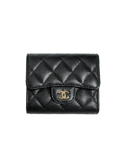 Classic Gold Hardware Small Grained Shiny Flap Half Wallet Black - CHANEL - BALAAN 2