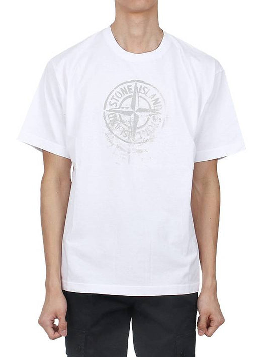 Men's Logo Print Crew Neck Short Sleeve T-Shirt White - STONE ISLAND - BALAAN 2