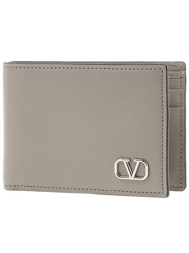 V Logo Signature Half Wallet Grey - VALENTINO - BALAAN 1