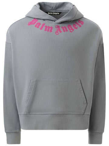 Palm Angels Neck Logo Hoodie in Light Grey, Size Small - PALM ANGELS - BALAAN 1