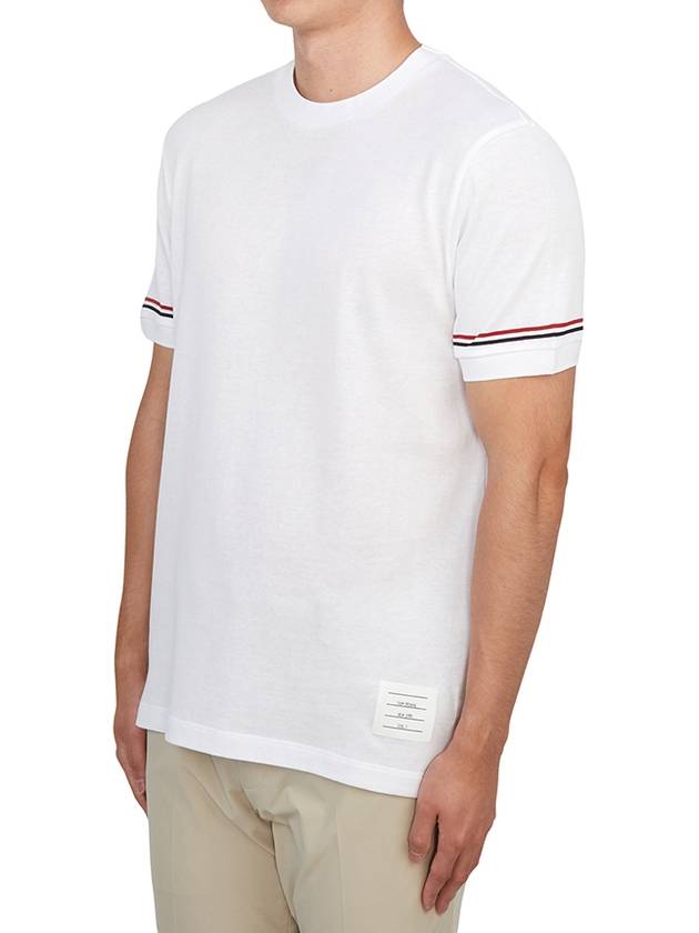 Striped Detail Crew Neck Cotton Short Sleeve T-Shirt White - THOM BROWNE - BALAAN 3