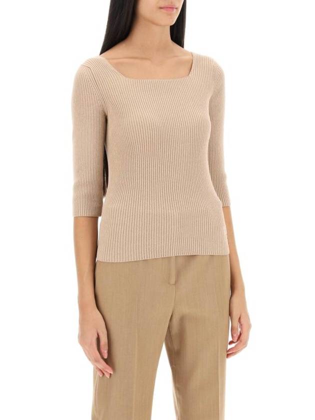 FF Cotton Rib Knit Top Beige - FENDI - BALAAN 3