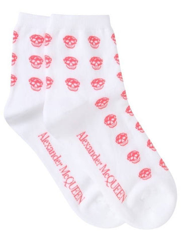 Women Pink Skull Pattern Socks White - ALEXANDER MCQUEEN - BALAAN 1