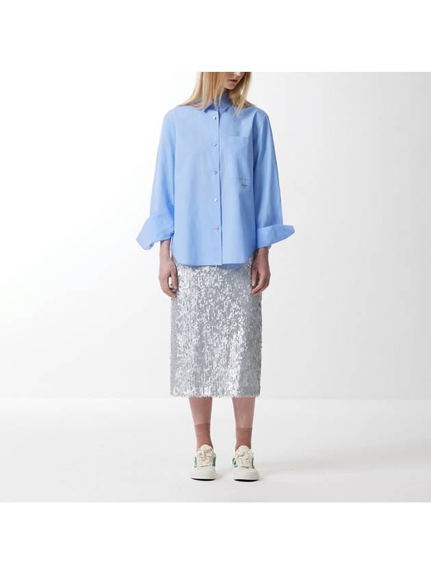 Embroidery point bio cotton signature shirt blue 022 - VOYONN - BALAAN 3