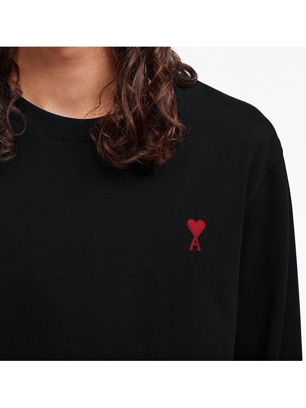 Small Heart Embroidered Logo Long Sleeve T-Shirt Black - AMI - BALAAN 3