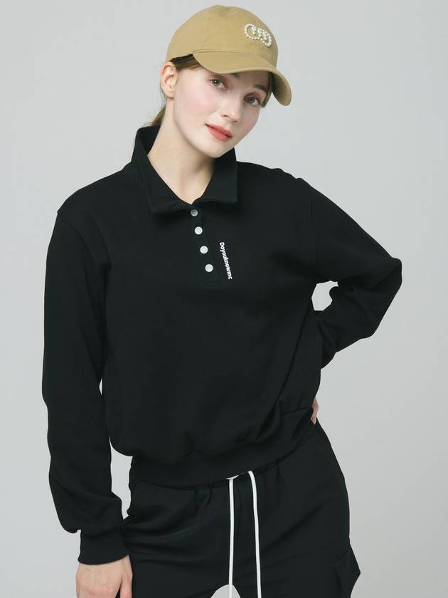 Doyou Know MC Women s Shirt Collar Double sided Pique Tissue Loose Fit Black Sweatshirt DO6242MT30 - DOYOUKNOWMC GOLF WEAR - BALAAN 1