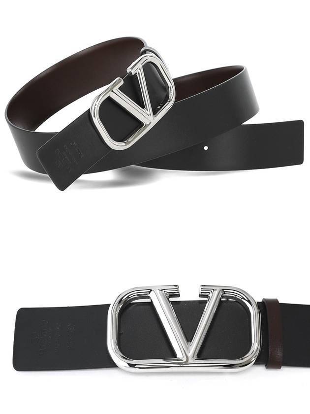 V Logo Signature Buckle Leather Belt Brown - VALENTINO - BALAAN 3