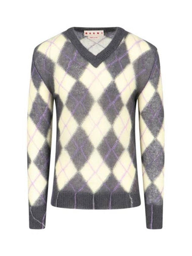 Geometric Pattern V-Neck Knit Top - MARNI - BALAAN 1