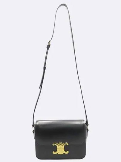 188423BF4 Black Shiny Calfskin Gold Tin Triope Triomphe Shoulder Bag - CELINE - BALAAN 2