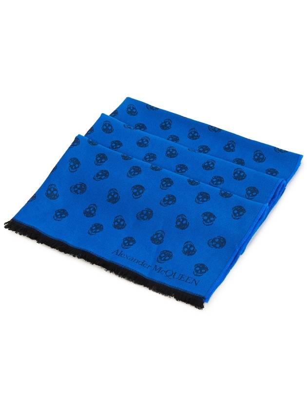 Skull Print Wool Silk Muffler Blue - ALEXANDER MCQUEEN - BALAAN 4