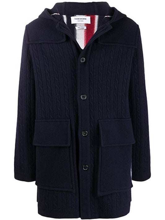 Men's Intarsia Center Back Striped Wool Duffel Coat Navy - THOM BROWNE - BALAAN 1