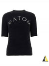 Logo Crew Neck Alpaca Short Sleeve Knit Top Black - PATOU - BALAAN 2