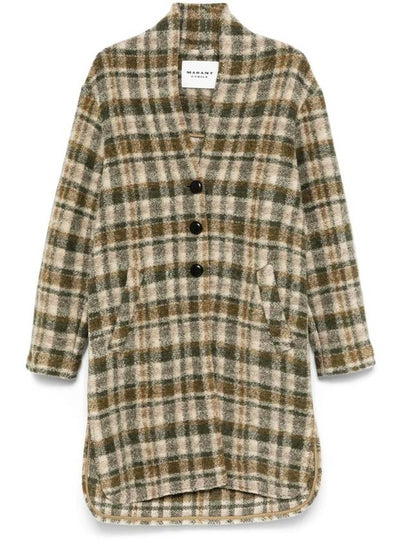 Gabriel Check Wool Blend Single Coat Khaki - ISABEL MARANT ETOILE - BALAAN 2