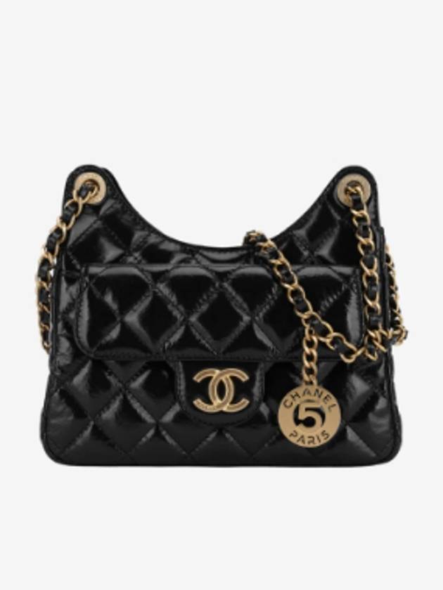 Small hobo bag shiny crumbled calfskin gold metal black AS3710 B09746 94305 - CHANEL - BALAAN 4