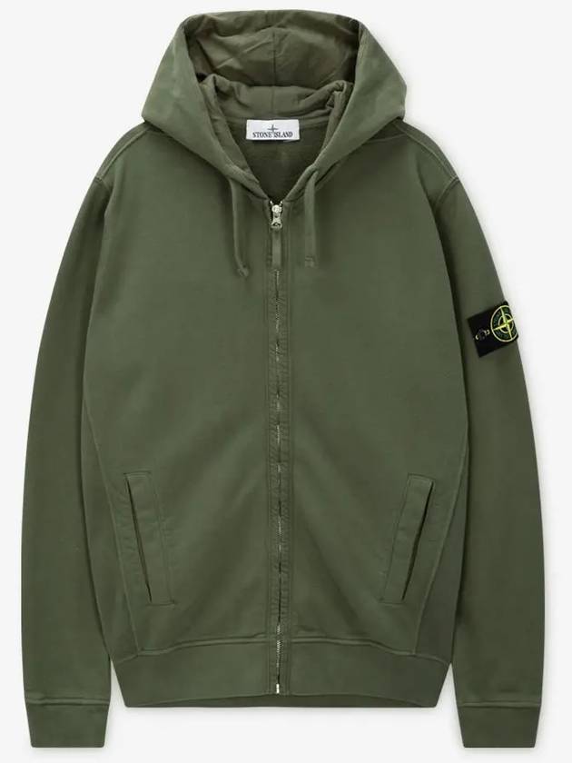 Logo Cotton Zip-Up Hoodie Musk Green - STONE ISLAND - BALAAN 3