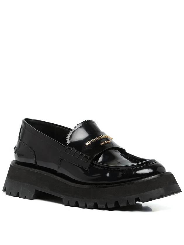 Carter Rug Gold Logo Leather Loafers Black - ALEXANDER WANG - BALAAN 3