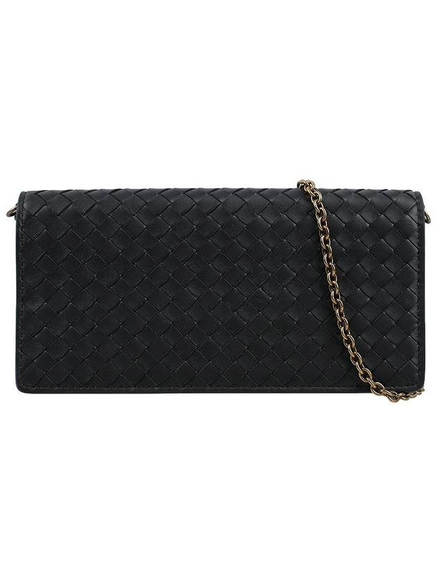 Leather Intrecciato Chain Shoulder Bag Black - BOTTEGA VENETA - BALAAN 3