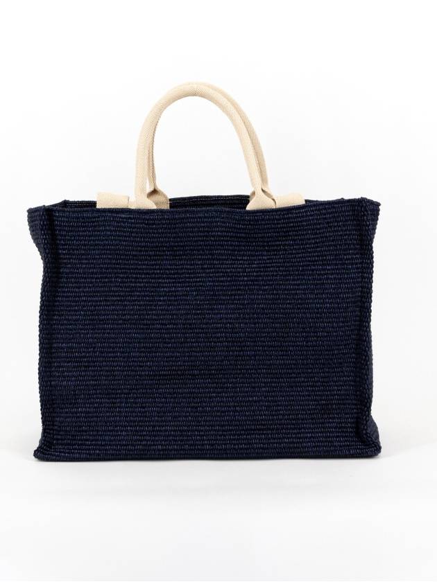 Embroidered Logo Raffia Tote Bag Navy - MARNI - BALAAN 3