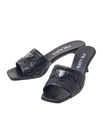 Triangle Logo Mule Sandals Black - PRADA - BALAAN 2