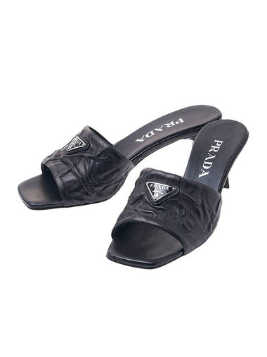 Triangle Logo Mule Sandals Black - PRADA - BALAAN 1