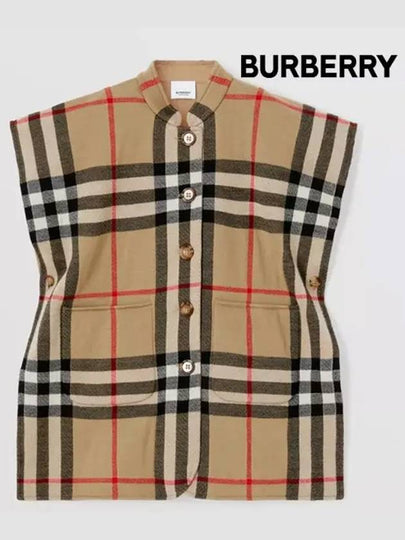 Kids Reversible Vintage Check Wool Jacquard Cape Poncho Archive Beige 8051756 - BURBERRY - BALAAN 2