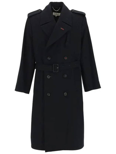 Men's Wool Belted Trench Coat Navy - MAISON MARGIELA - BALAAN 2