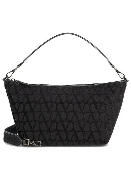 Iconographe Fabric Leather Shoulder Bag Black - VALENTINO - BALAAN 2