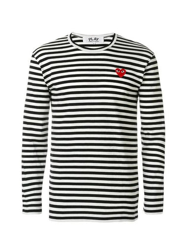 Red Heart Wappen Stripe Long Sleeve T-Shirt Black - COMME DES GARCONS PLAY - BALAAN 1