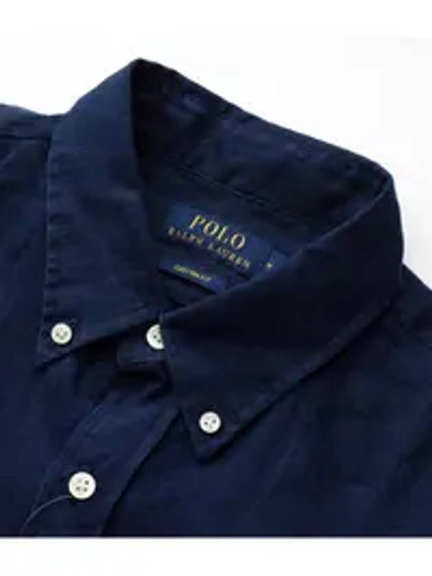 Men's Pony Embroidery Linen Oxford Long Sleeve Shirt Blue - POLO RALPH LAUREN - BALAAN 2