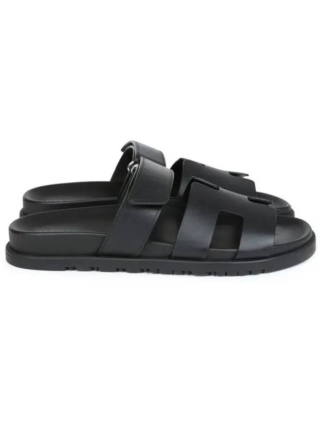 Hermes Chypre H Logo Calfskin Sandals Black - HERMES - BALAAN 5