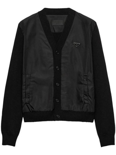 V-Neck Wool Cashmere Cardigan Black - PRADA - BALAAN 1