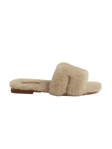 Oran Shearling Sandals Beige Camel - HERMES - BALAAN 1