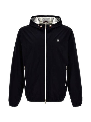 Embroidered Logo Zip-up Hoodie Navy - BRUNELLO CUCINELLI - BALAAN 1