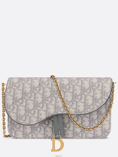 Saddle Chain Oblique Jacquard Pouch Bag Grey - DIOR - BALAAN 2