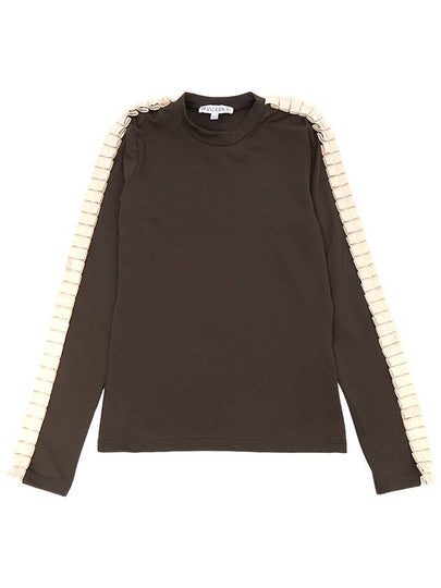 Pleated Trim Long Sleeve T-Shirt Brown - JW ANDERSON - BALAAN 2