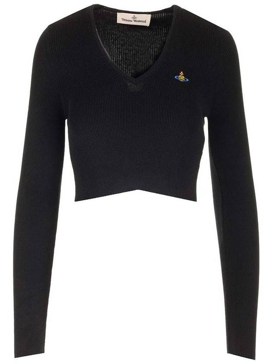 Bea Cropped V-Neck Knit Top Black - VIVIENNE WESTWOOD - BALAAN 1