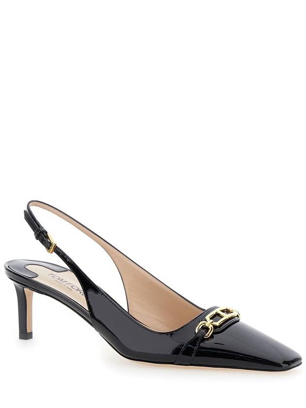 Black Slingback Pumps With T Logo Detail In Patent Leather Woman - TOM FORD - BALAAN 2